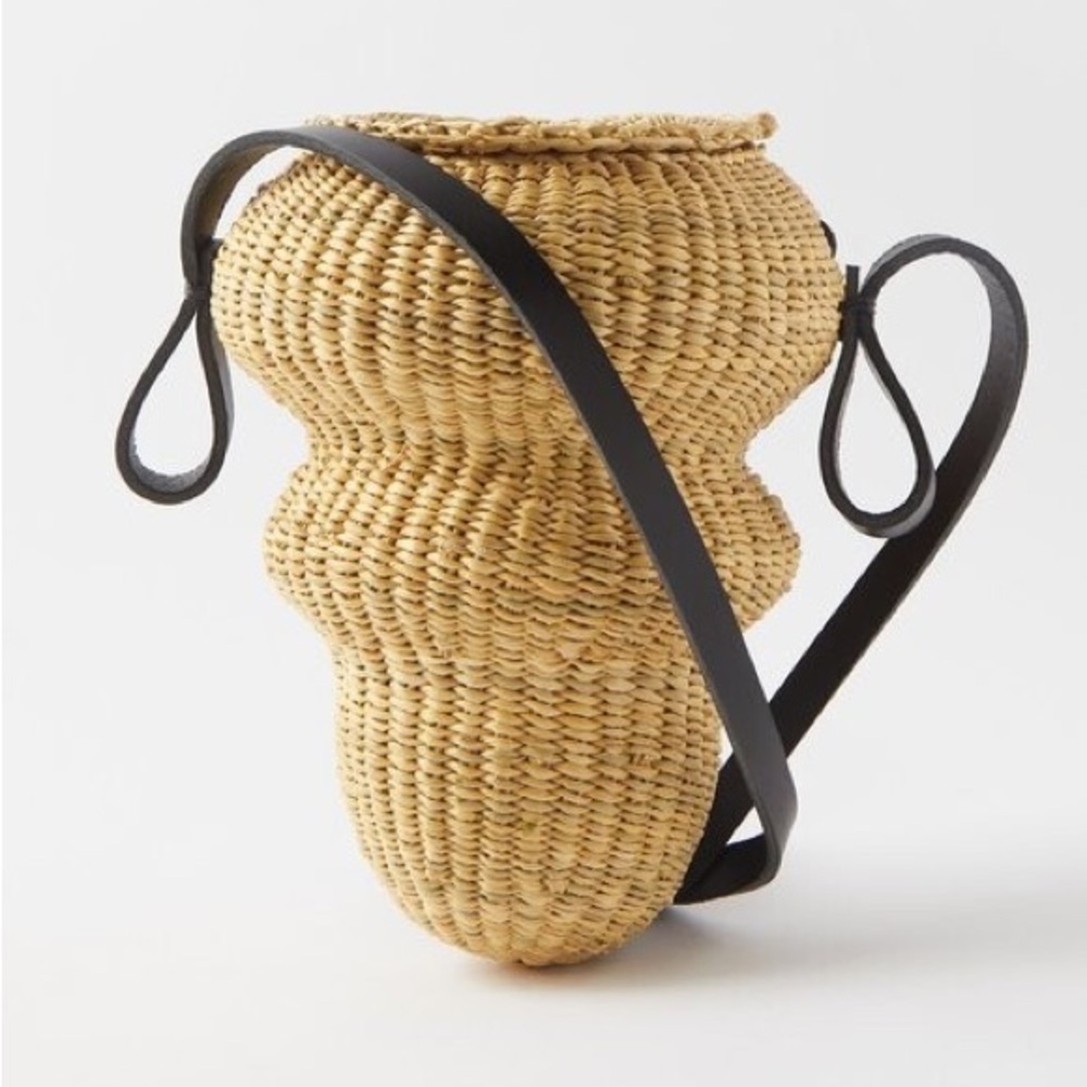 INÈS BRESSAND Mini Wave Leather-trimmed Raffia Shoulder Bag
